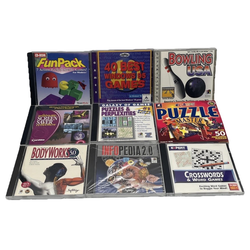 Windows 95 Games Lot PC CD-ROM Software Games Puzzles Screen Savers & More