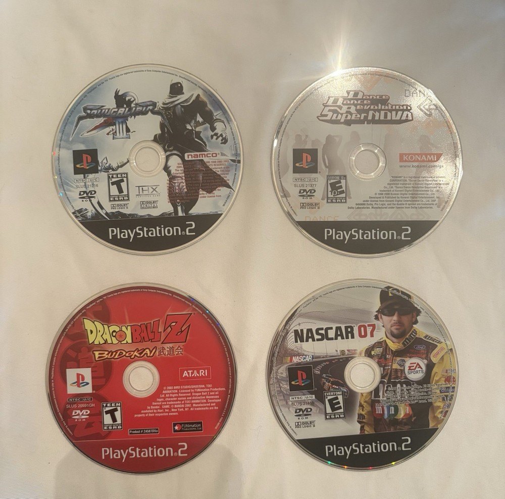 PS2 Game Bundle (SoulCalibur, DDR, DBZ Budokai, NASCAR)