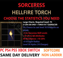 ✅PC PS4 PS5 XBOX SWITCH✅NON-LADDER Sorceress Torch Sorc Diablo 2 Resurrected D2R