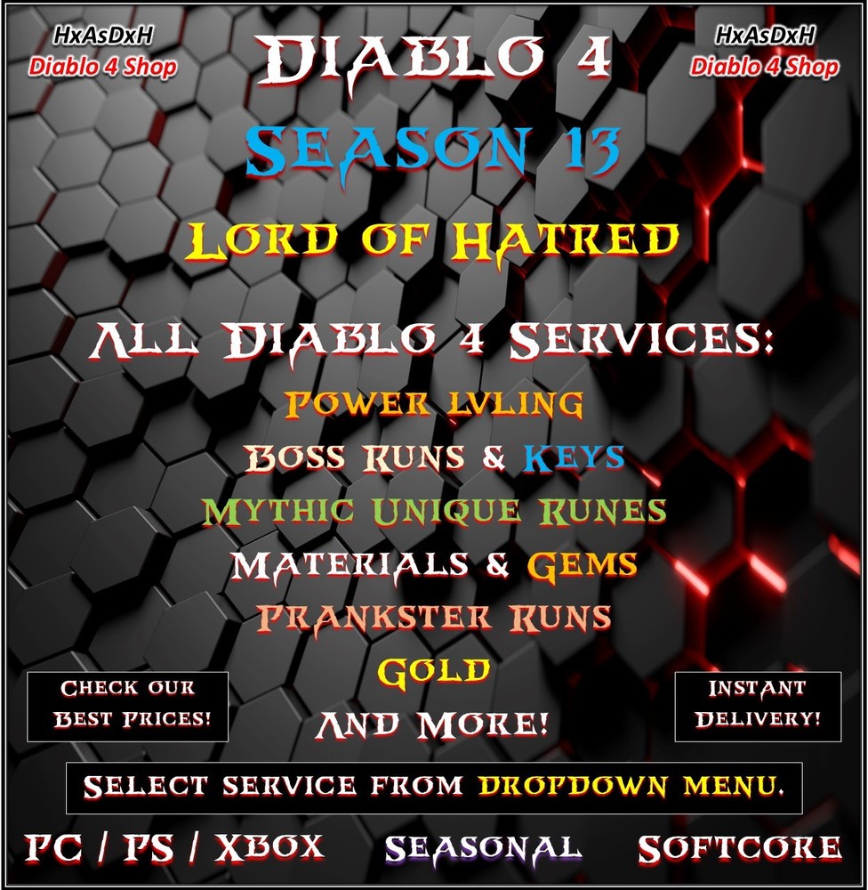 ✨Diablo 4✨Season 13✨All Diablo 4 Boost✨Power LVL & Mats & Runes & Boss Runs✨