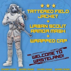 FALLOUT 76 PC TATTERED FIELD JACKET + URBAN SCOUT MASK + WRAPPED CAP RARE SET