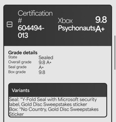 9.8 A+ 1ST PRINT GOLD DISC SWEEPSTAKES! Psychonauts Xbox WATA NOT CGC VGA PSA