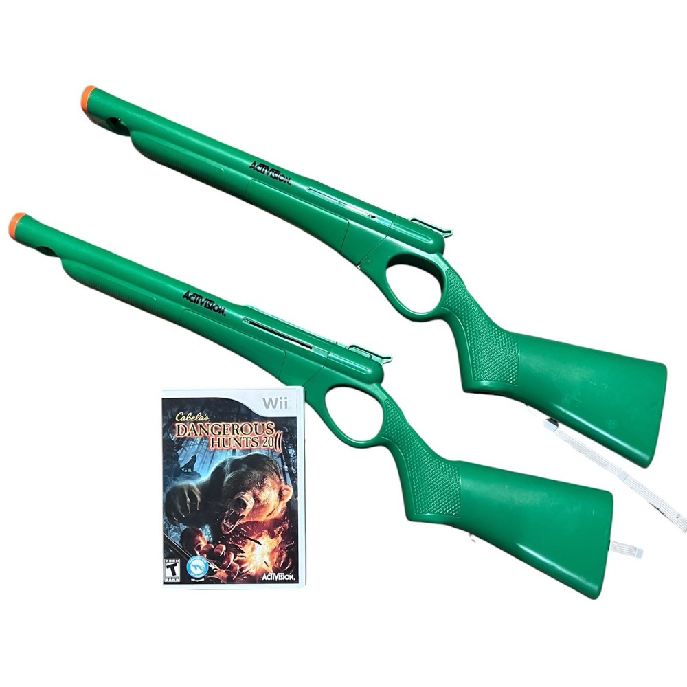 Cabela’s Dangerous Hunts 2010 Nintendo Wii Game w/ 2 Green Shotgun Props Tested